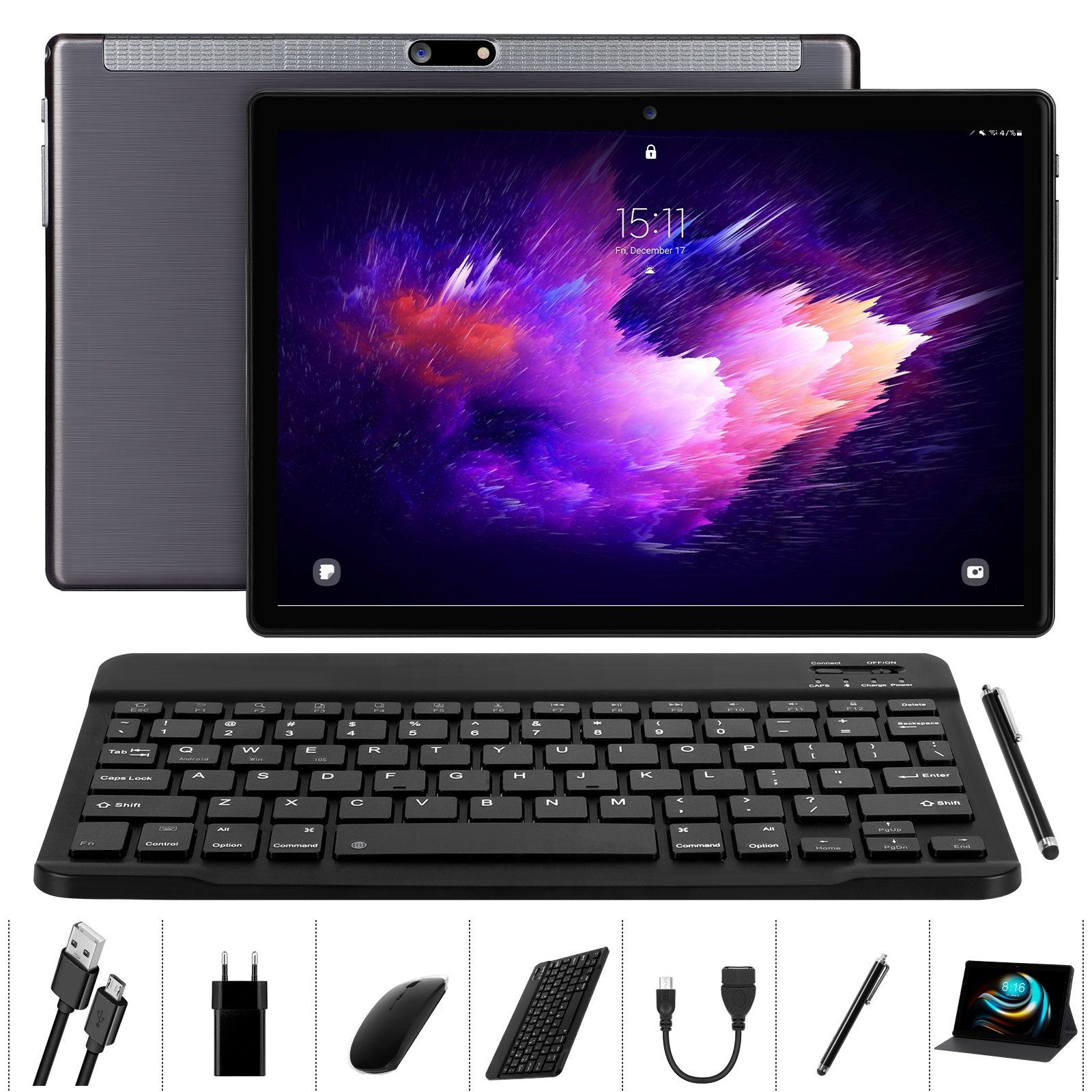 Android Tablet 10 Inch, 4GB RAM 64GB Storage, Android 10.0, Octa-Core Processor, Tablet with Keyboard, Large Battery, Dual Camera, Wi-Fi, Bluetooth, GPS, Mouse,Tablet Cover,LNMBBS Tablet,Gray