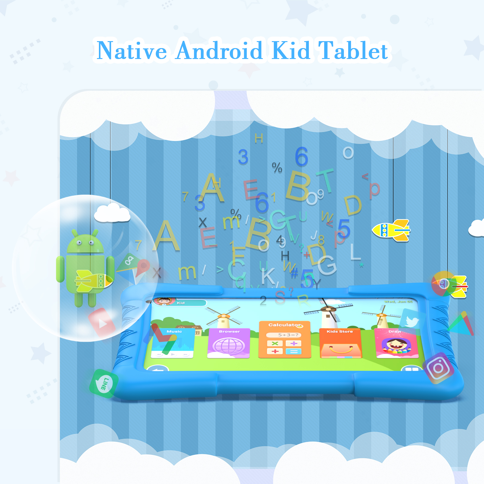 Kids Tablet 7 inch, 2GB RAM, 32GB ROM, Android 11, Kids App Pre Installed, 1.8GHz Quad Core Processor, IPS HD Display, 7” Android Tablet, WiFi, Kid-Proof Case, Blue